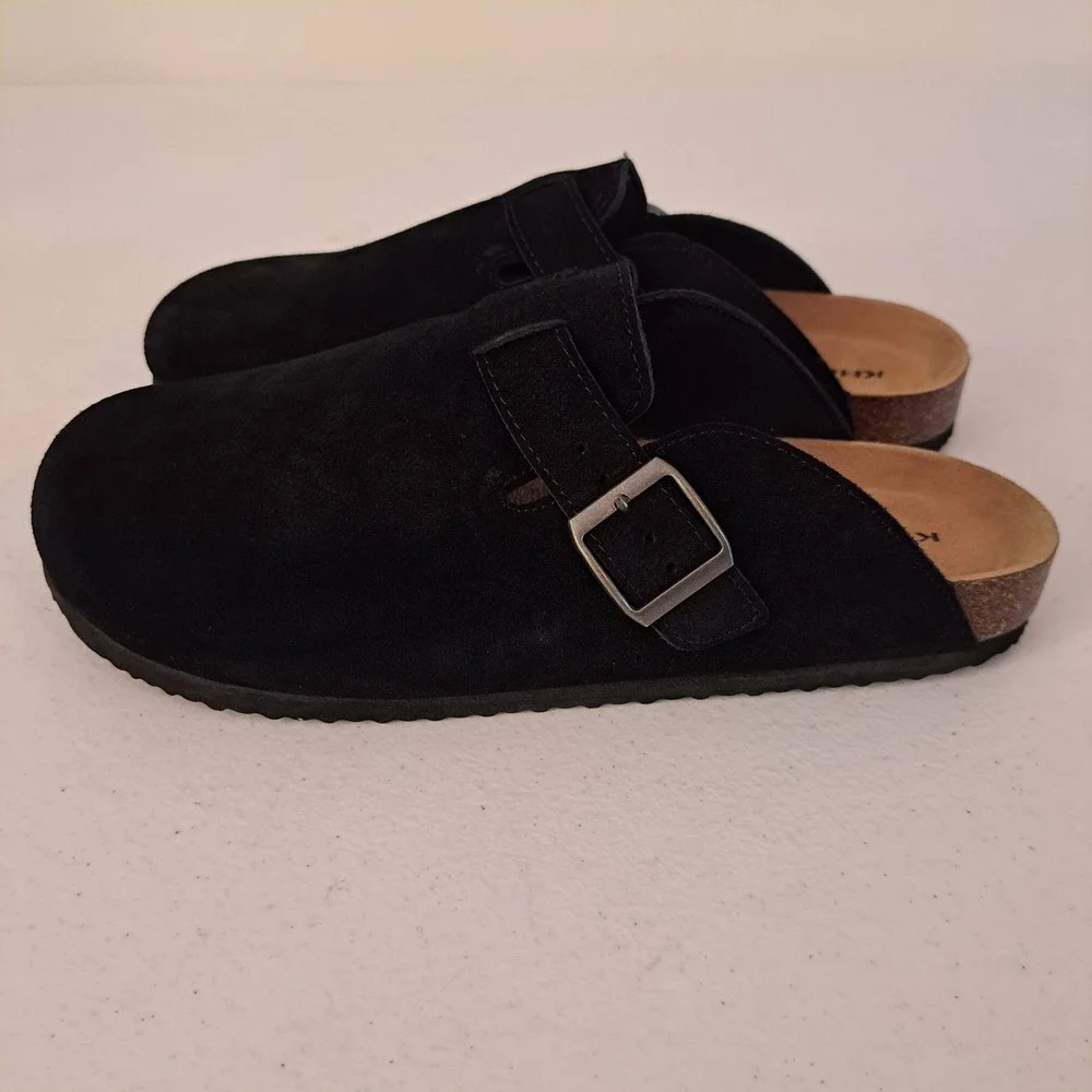 Khombu Damian Mule Mens 9 Black New Suede Cork Insole Buckle Clog 1253-462